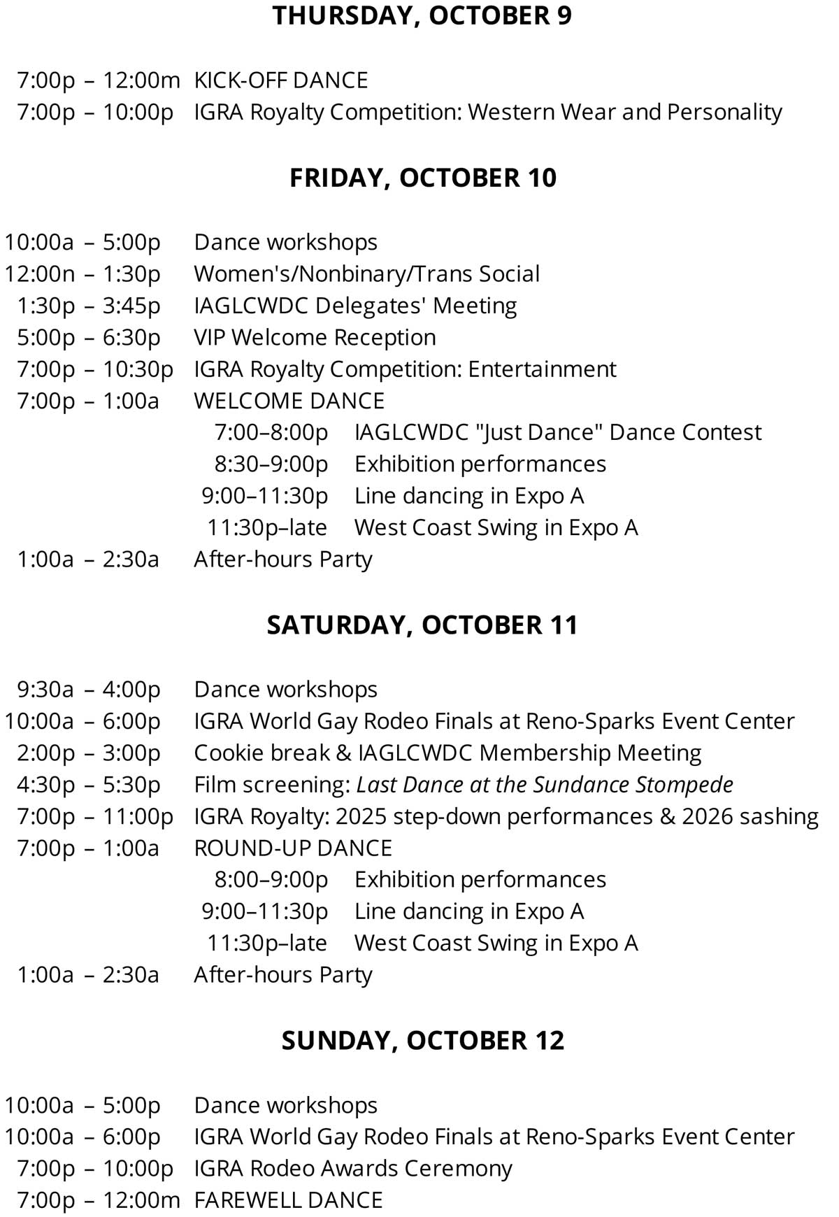 Tentative Sundance Reno Round-Up schedule. Click on image for print version.